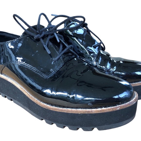 Eileen Fisher EDDY PATENT LEATHER PLATFORM black OXFORD size 6 nwot - Picture 10 of 13